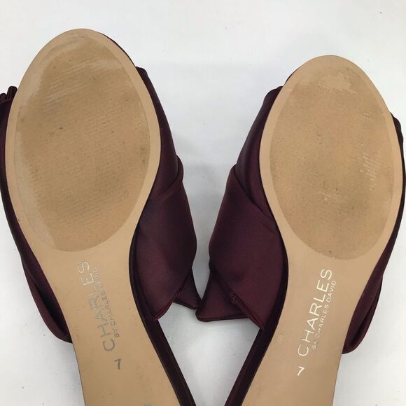 Charles David Burgundy Satin Wrap Knot Open Toe Slide Flats - Picture 13 of 14